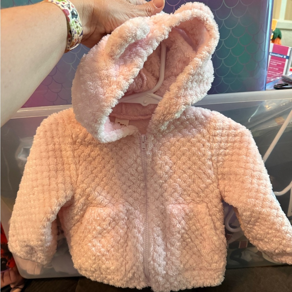 Cozy Pink Hooded zip up Jacket for Baby with Bear ears
